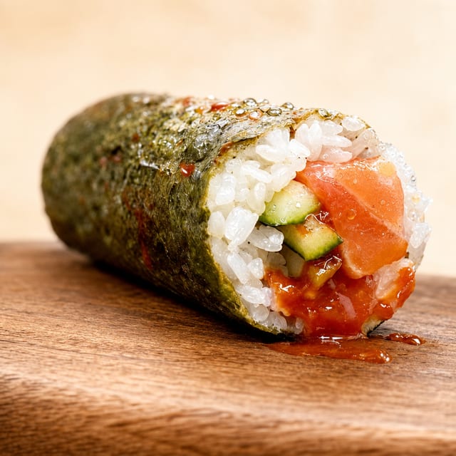 Spicy Salmon Handroll.